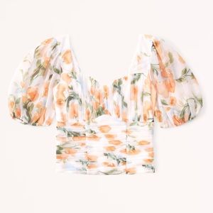 Abercrombie & Fitch | Floral Ruched Puff Sleeve Sweetheart Blouse | NWOT